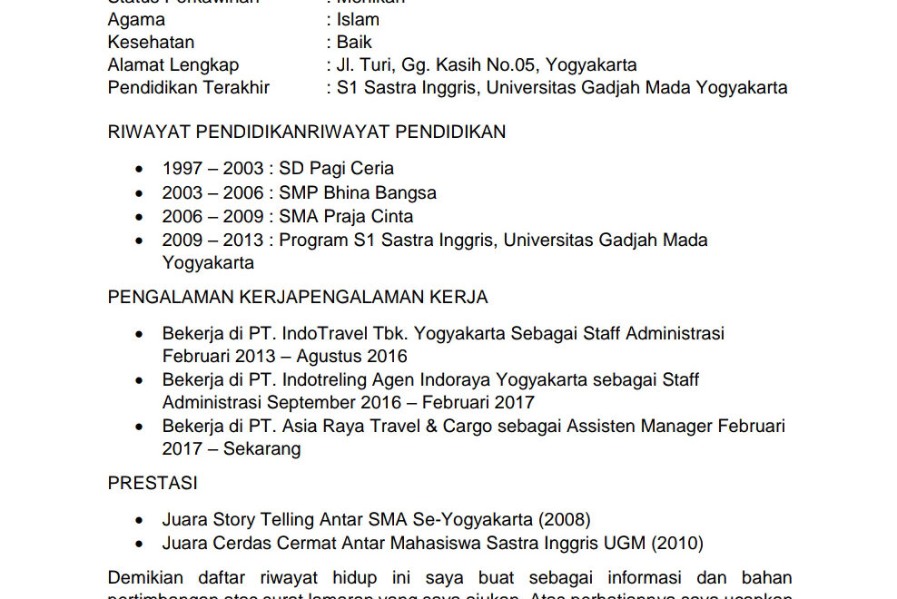 Contoh Cv Format Pdf Terbaru Yang Baik Dan Benar 2023 - Loker with regard to Cv Lamaran Kerja Pdf