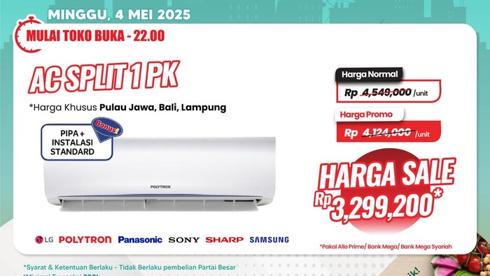 Rekomendasi AC 1 PK Murah? Diskon Rp1,2 Juta di Transmart!